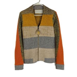 ANTHROPOLOGIE Change of The Moon Colorful Mixed Knit Boho Zip Cardigan, Size L